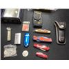 Image 2 : ASSORTED BATTERIES, FLASK, LIGHTERS, & KNIVES