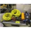 Image 2 : STANLEY TOOL CABINET WITH ASSORTED TOOLS, AIR HOSES, MAKITA BATTERIES, AND JACK