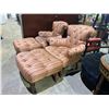 Image 2 : PAIR OF STRIPED LOUNGE CHAIRS WITH MATCHING OTTOMANS