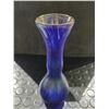 Image 2 : SIGNED BLUE ART GLASS VASE 10"