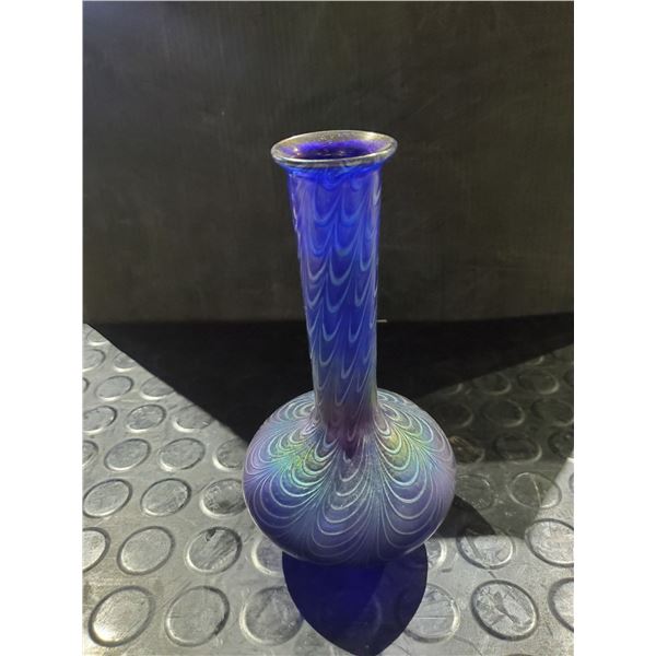 BLUE ART GLASS VASE 9"