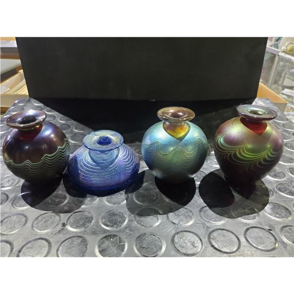 3 ROBERT HELD ART GLASS VASES 3" & ROBERT HELD ART GLASS VASE 2"