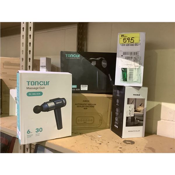 2 TONCUR MASSAGE GUNS, VACUUM SEALER & 2 POWBUZZ MOSQUITO KILLERS