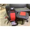 Image 1 : RED AND BLACK GAMING CHAIR, MISSING ONE WASHER AND ONE BOLT