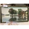 Image 2 : FRAMED CHINESE HOUSE ON LAKE ART 30X18" & 2 BAGS OF JEWELRY