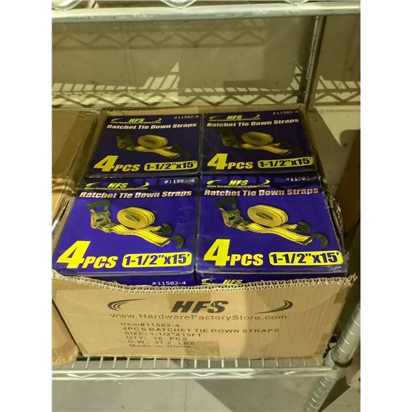 4 BOXES OF HFS RATCHET TIE DOWN STRAPS (4 PER BOX)