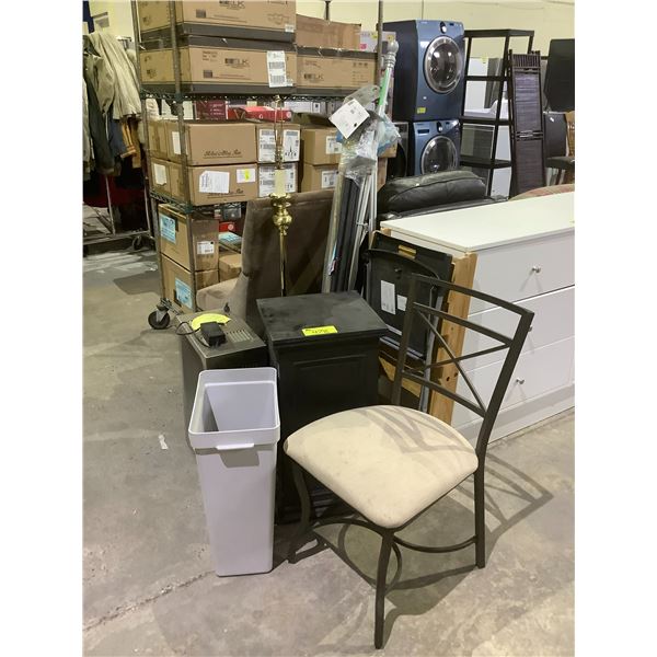 ASSORTED ITEMS INCLUDING; CHAIRS, WASTE BIN, FLOOR LAMP & MORE