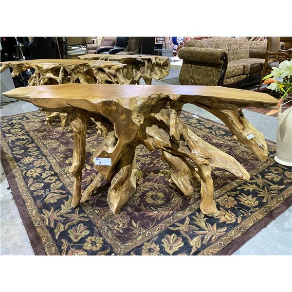 SOLID TEAK ROOT CONSOLE TABLE APPROX 59" X 16"