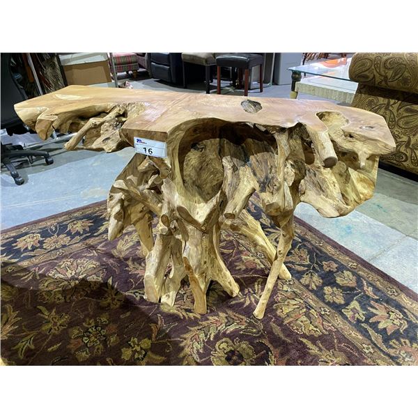 SOLID TEAK ROOT CONSOLE TABLE APPROX 48" X 16"