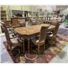 Image 1 : 7 PIECE ORNATE DINING ROOM SET WITH 6 CHAIRS AND INLAID WOOD TABLE WITH LEAF, TABLE APPROX 105 X 47"