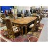 Image 2 : 7 PIECE ORNATE DINING ROOM SET WITH 6 CHAIRS AND INLAID WOOD TABLE WITH LEAF, TABLE APPROX 105 X 47"