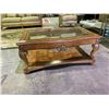 Image 1 : MATCHING COFFEE TABLE AND SIDE TABLE, HEAVILY CARVED WITH INLAID WOOD