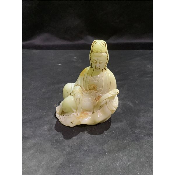 CELADON WHITE NEPHRITE BUDDHA FIGURE