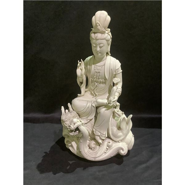 LARGE BLANC DE CHINE SEATED FIGURE OF AVALOKITESVARA