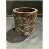 Image 1 : CALLIGRAPHY ENGRAVED 'SUMMER GARDEN' WOODEN BRUSH POT