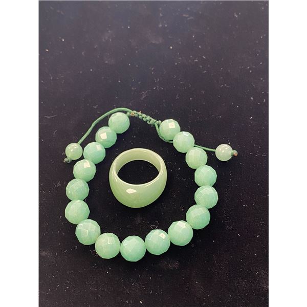 JADE BEAD BRACELET AND JADE RING SIZE 10