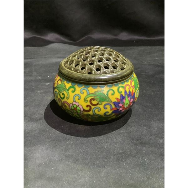 COPPER BASE CLOISONNE INCENSE BURNER