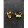 Image 1 : 14K LADIES RING SET WITH SMOKEY QUARTZ SIZE 6 AND 10K LADIES RING SET WITH JADEITE SIZE 7.5 (HAS