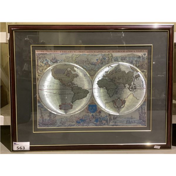 NOVA TOTIVS TERRARVM ORBIS GEOGRAPHICA TEBVLA FRAMED FOILED WORLD PLANISPHERE MAP 39X30 