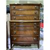 Image 2 : ANTIQUE 4 PIECE BEDROOM SUITE INCLUDING; 12 DRAWER DRESSER 60X20X34-1/2", 7 DRAWER HIGHBOY