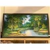 Image 1 : MASSIVE FRAMED OIL ON CANVAS OF FOREST STREAM 99X53-1/2"