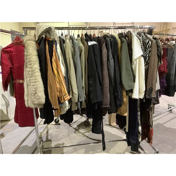 RACK OF ASSORTED CLOTHING INCLUDING; COATS, BELTS, SHIRTS & MORE (RACK ...