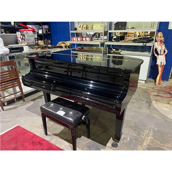 YAMAHA C3 BABY GRAND PIANO SOME COSMETIC DAMAGE, PAINT IS PEELING ON HARP, COSMETIC DAMAGE TO