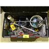 Image 2 : BIN OF ASSORTED TOOLS INCLUDING; DRILL, VARIOUS HAND TOOLS, PUMPS & MORE