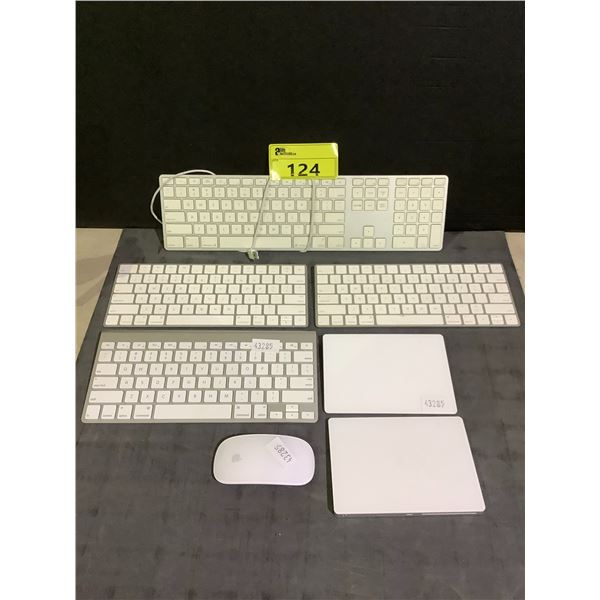 ASSORTED APPLE PRODUCTS INCLUDING; 4 KEYBOARDS (3 WIRELESS), 2 MOUSE PADS & WIRELESS MOUSE