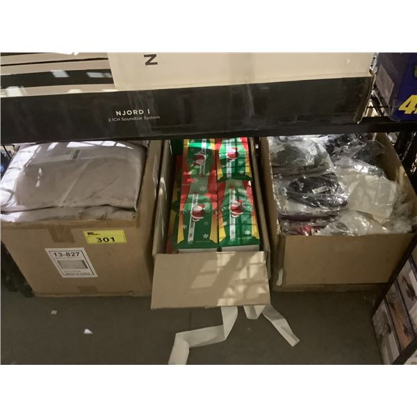 ASSORTED ITEMS INCLUDING; BATH MATS, CHRISTMAS DECOR & ASSORTED CLOTHING