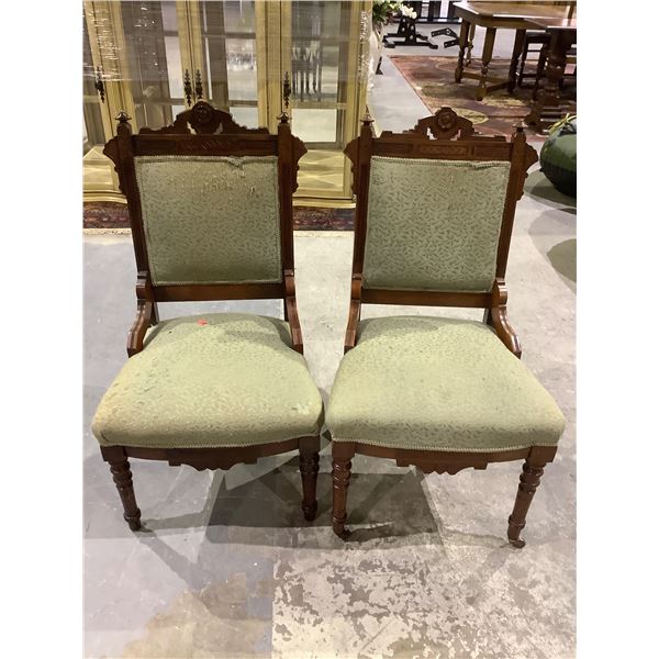 2 DINING CHAIRS (1 HEAVILY DAMAGED ON BACK)