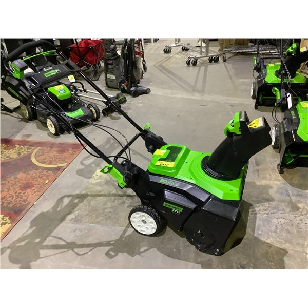 GREENWORKS PRO 80V LITHIUM CORDLESS SNOW THROWER (NO BATTERIES, UNKNOWN WORKING CONDITION)