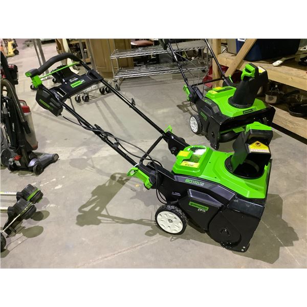 GREENWORKS PRO 80V LITHIUM CORDLESS SNOW THROWER (NO BATTERIES, UNKNOWN WORKING CONDITION)