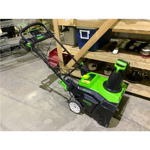 GREENWORKS PRO 80V LITHIUM CORDLESS SNOW THROWER (NO BATTERIES, UNKNOWN WORKING CONDITION)