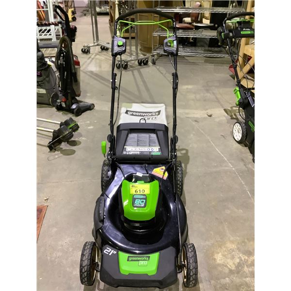 GREENWORKS PRO 80V LITHIUM CORDLESS MOWER (NO BATTERY, UNKNOWN WORKING CONDITION)