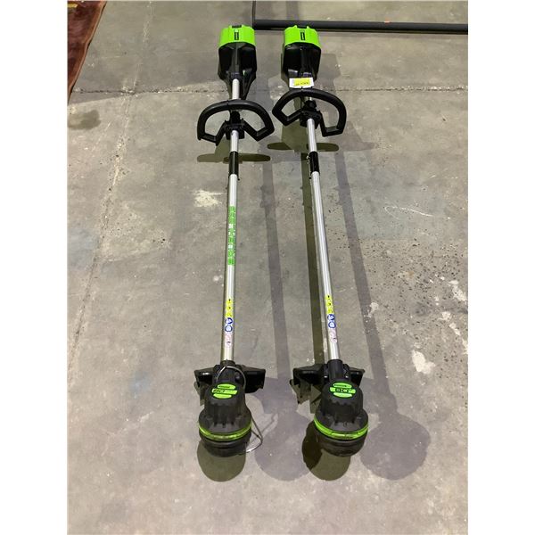 2 GREENWORKS PRO 80V LITHIUM CORDLESS WEED WHACKERS (NO BATTERIES, UNKNOWN WORKING CONDITION)