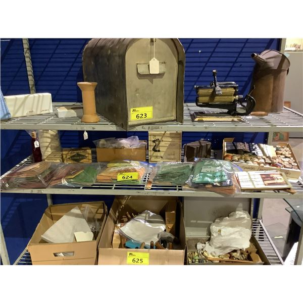 ASSORTED ITEMS INCLUDING; THREADS, DYES & TINTS, SEWING INSTRUCTIONAL BOOKLETS & MORE