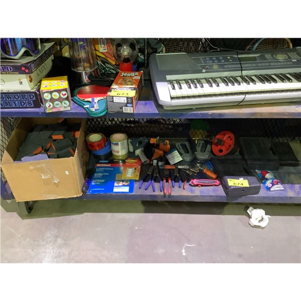 ASSORTED ITEMS INCLUDING; PLIERS, SANDPAPER, SANDING BLOCKS & MORE