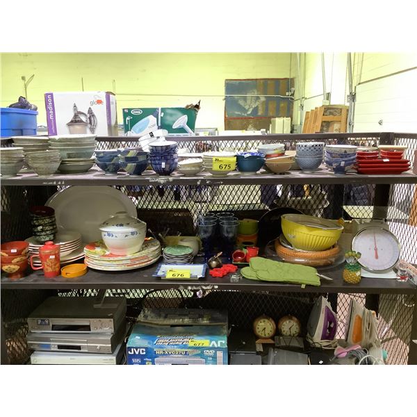 ASSORTED ITEMS INCLUDING; KITCHEN SCALE, DISHWARE, GLASSWARE & MORE