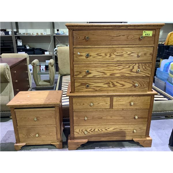 8 DRAWER TALLBOY DRESSER 40X20X59" & 2 DRAWER SIDE TABLE 24X17X26"