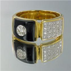 18k Solid Yellow Gold Mens 1 ct Diamond Black Onyx Ring 10 grams (JEW-1436)