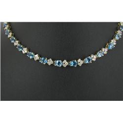 36.5ct White Diamond & Blue Topaz 14k Gold Necklace $30,000 (JEW-1439)
