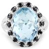 Image 3 : Plated Rhodium 11.93ct Blue Topaaz and Black Spinel Ring