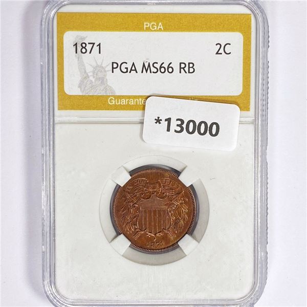 1871 Two Cent Piece PGA MS66 RB