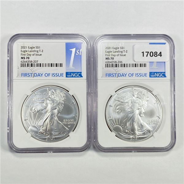 2021 Set (2) A.S.E. NGC MS70 T-2, 1st Day Issue