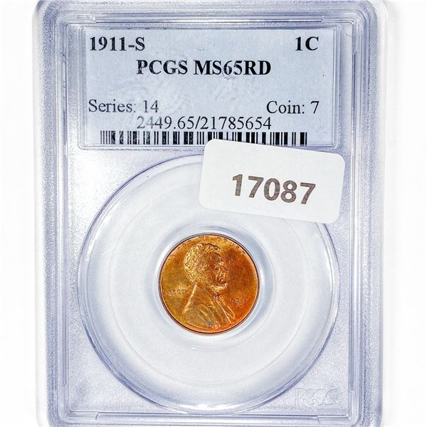 1911-S Wheat Cent PCGS MS65 RD
