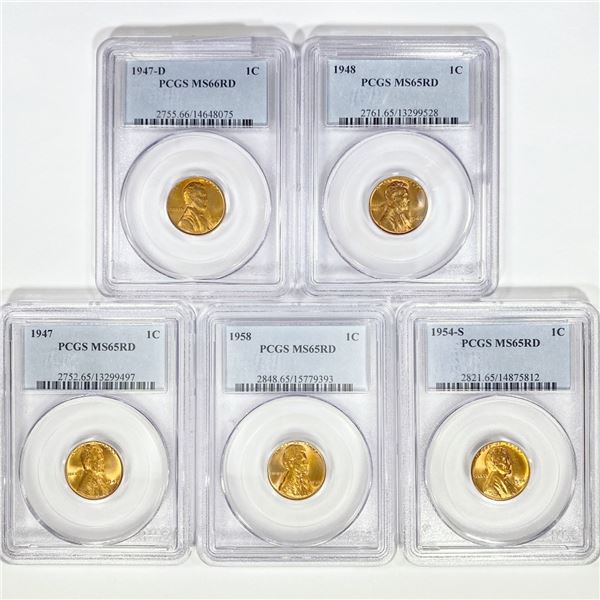 1954-1958 Set (5) Wheat Cent PCGS MS RD