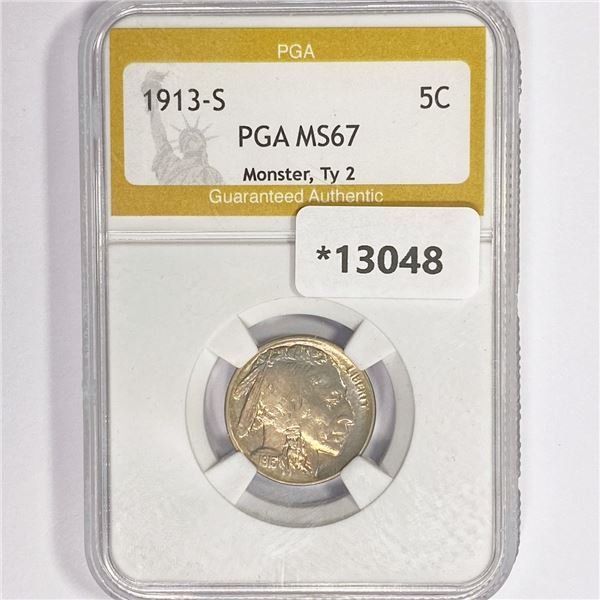1913-S Buffalo Nickel PGA MS67 Monster, Ty 2