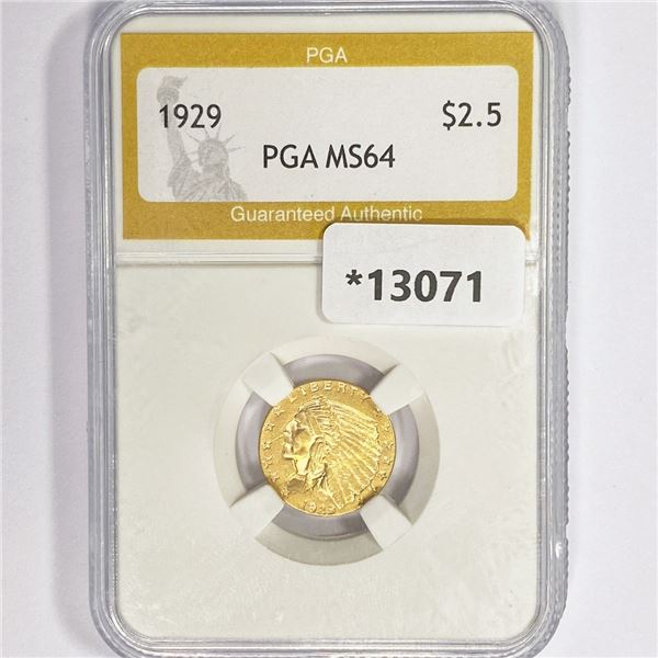 1929 $2.50 Gold Quarter Eagle PGA MS64