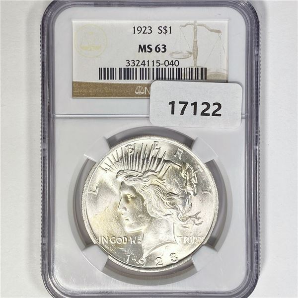 1923 Silver Peace Dollar NGC MS63